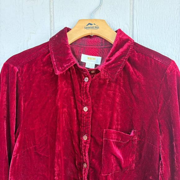 Maeve Anthropologie Karina Button Up Shirt Women's 6 Red Velvet Holiday Party - Picture 3 of 8